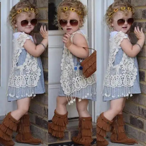 Girls Crochet & Lace Vest with Tassels