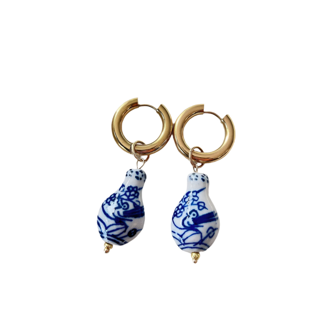 Blue & White Gold Plated Dangle Earrings
