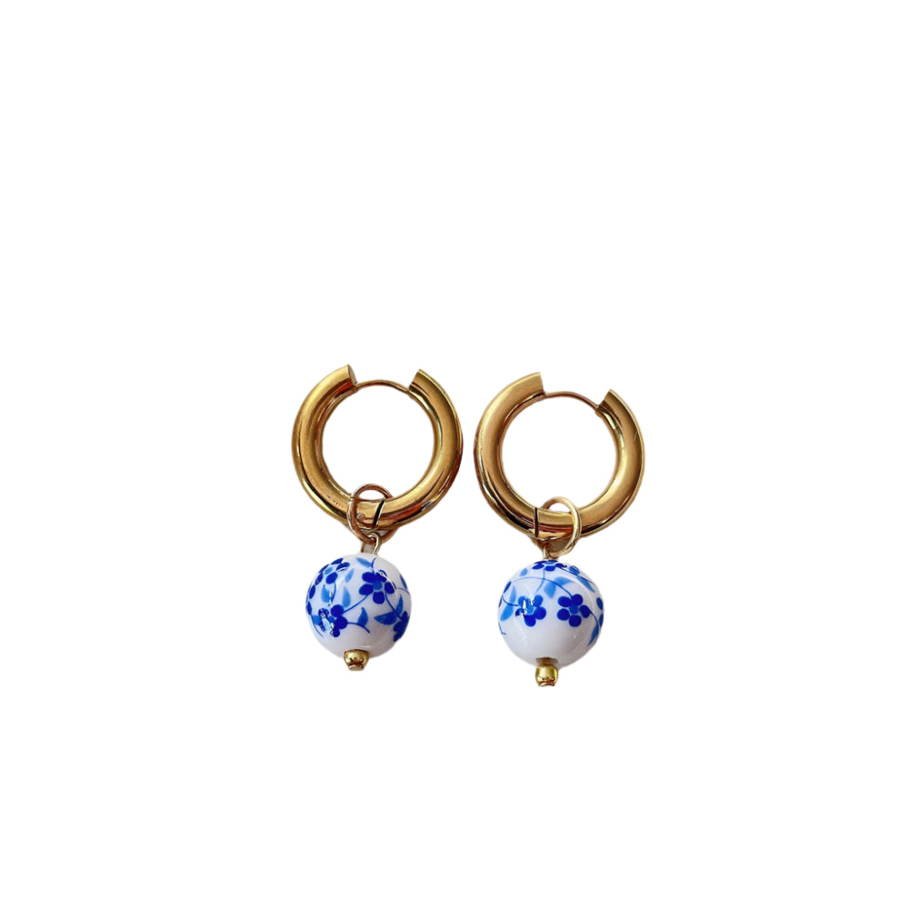 Blue & White Gold Plated Dangle Earrings