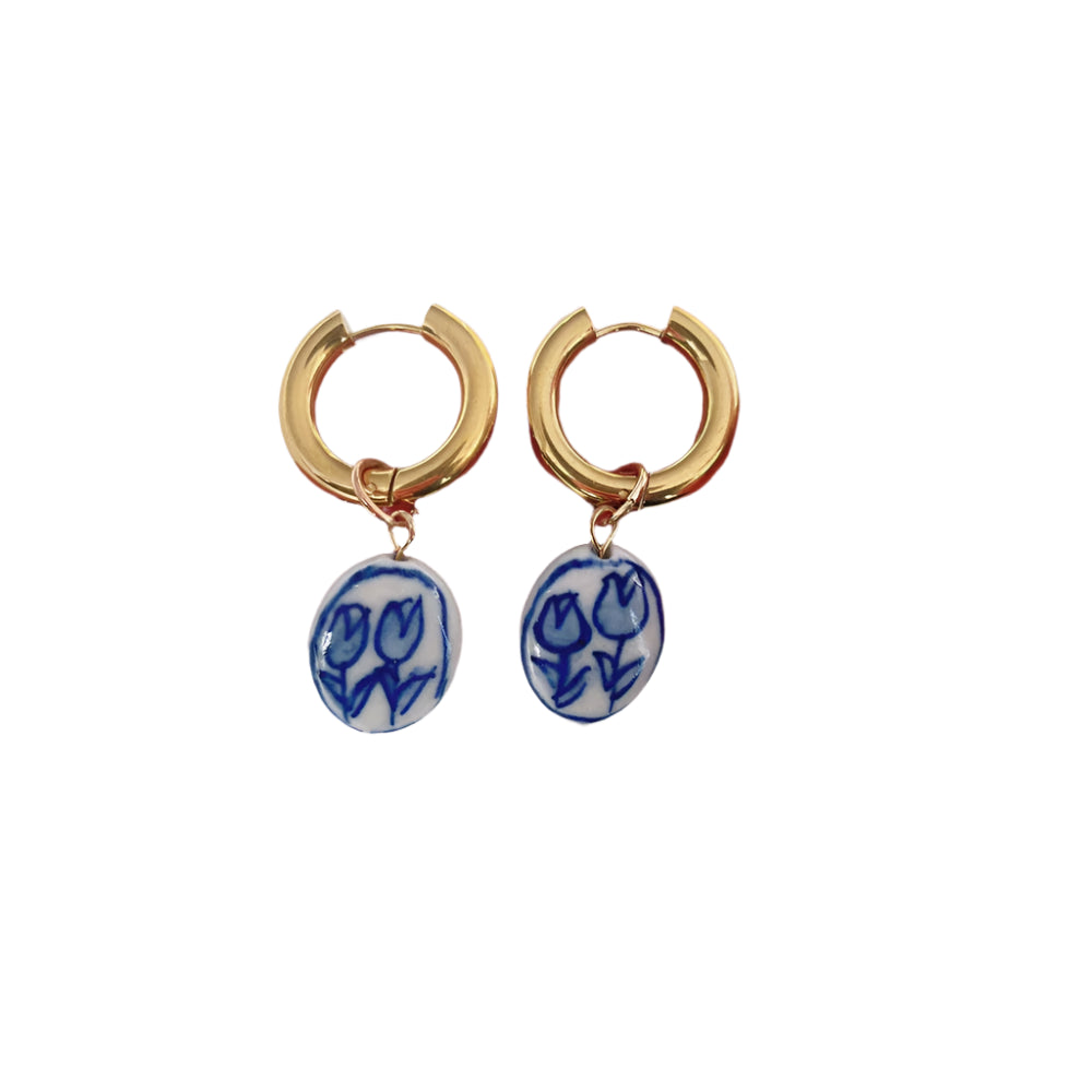 Blue & White Gold Plated Dangle Earrings