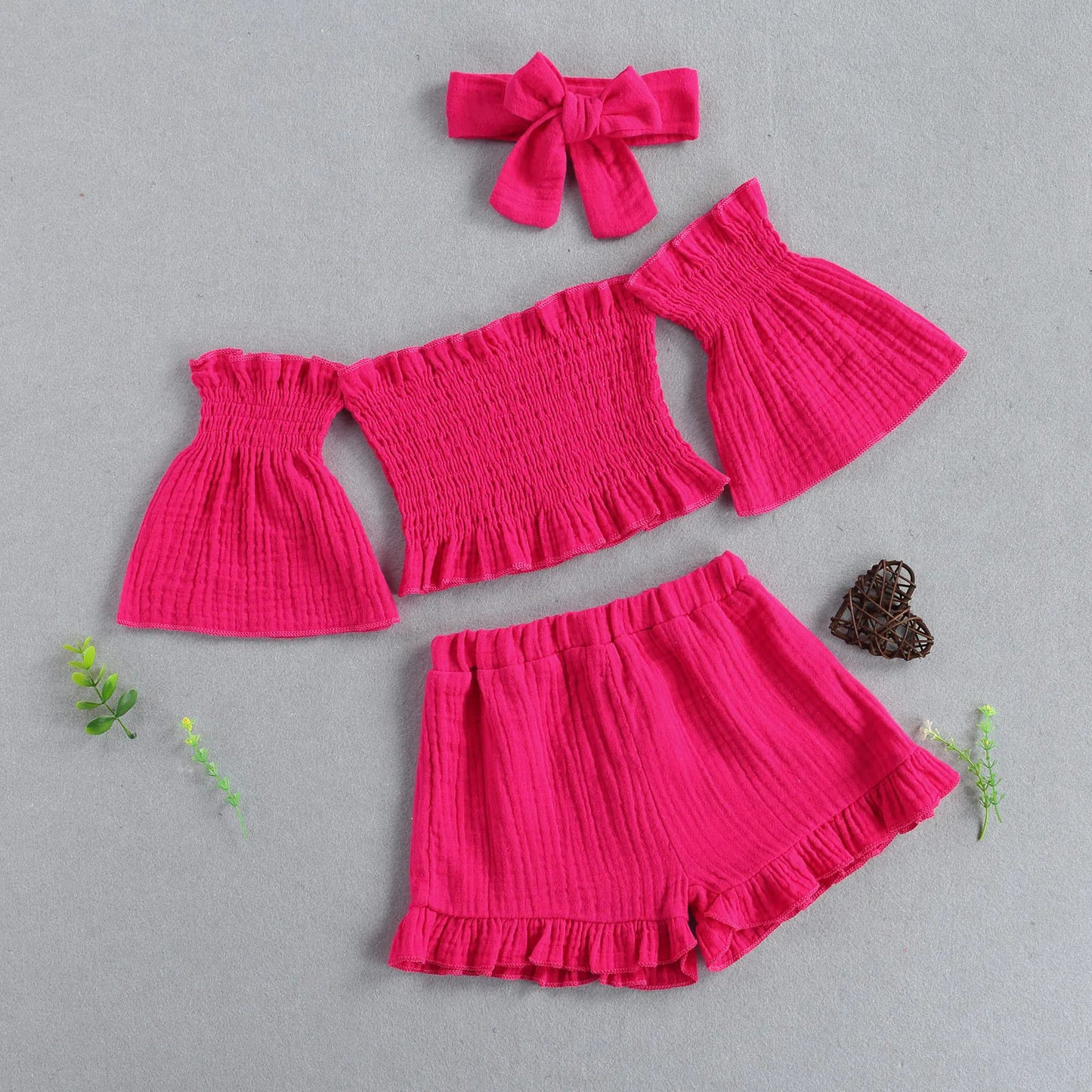 Girls Summer Three Piece Set (Top, Shorts & Headband)