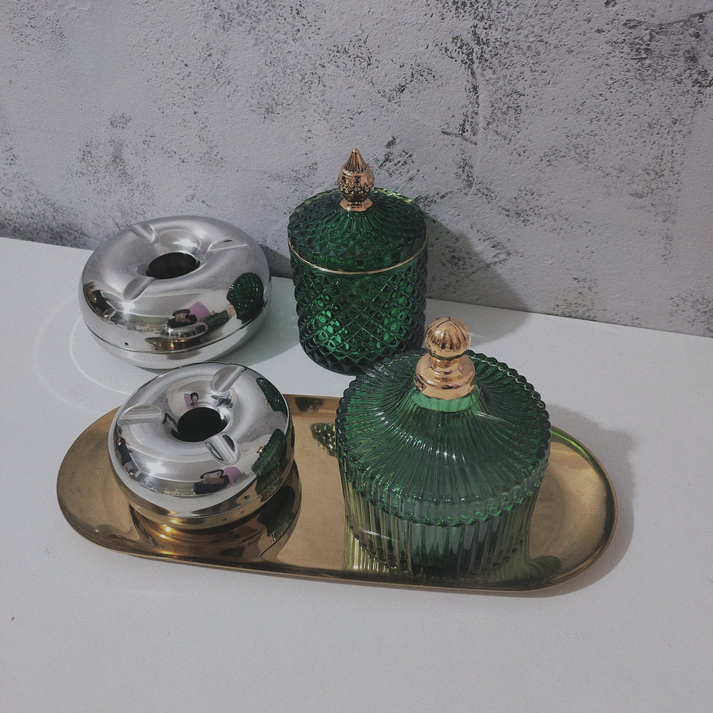 Vintage Dark Green Glass Storage Box