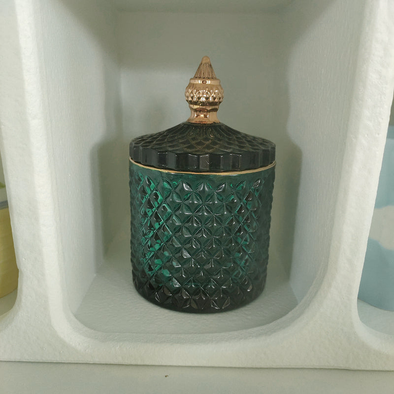 Vintage Dark Green Glass Storage Box