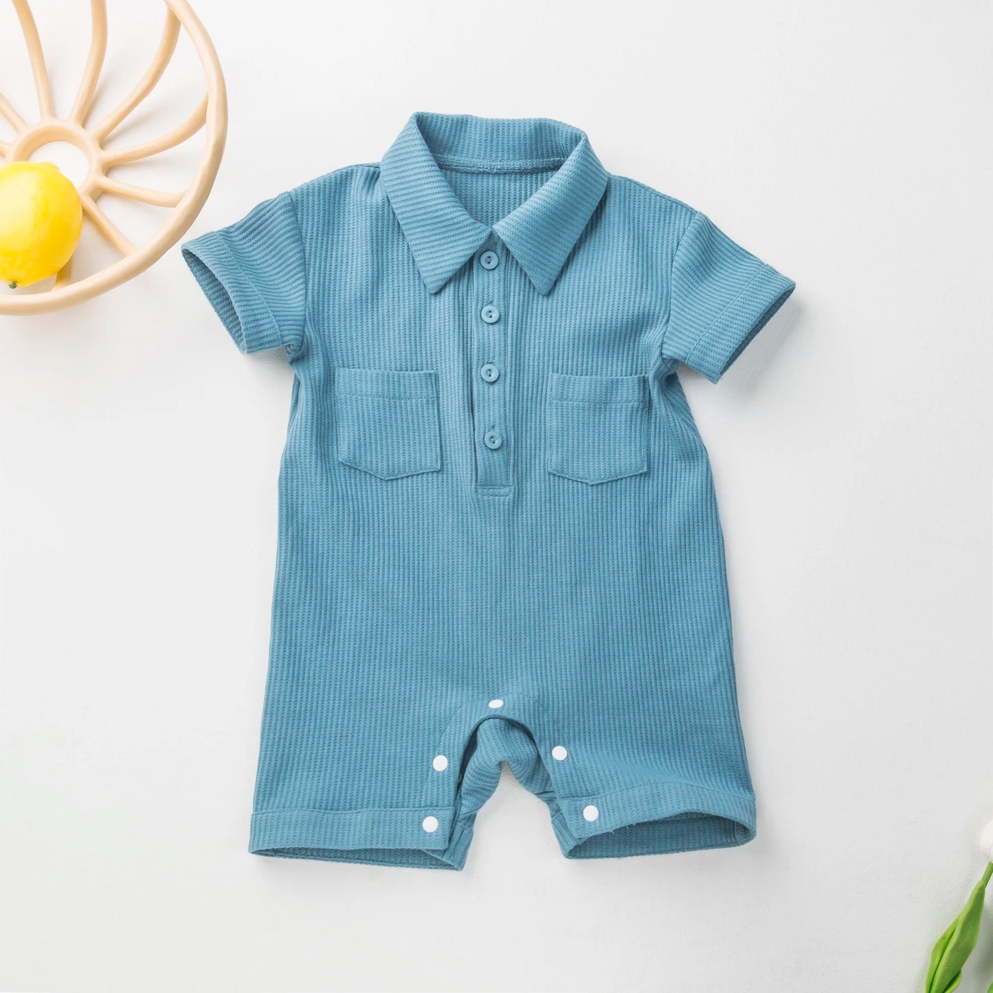 Boys Newborn Waffle-Weave Button up Onesie
