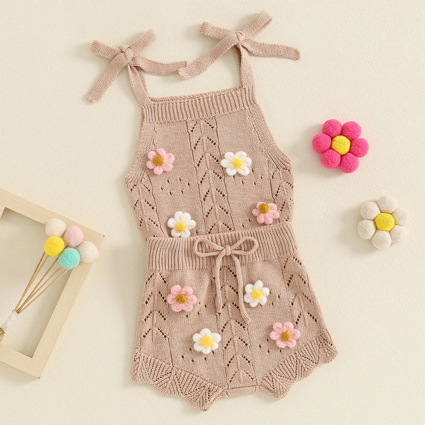 Girls Floral Knit Sleeveless Top & Shorts Set