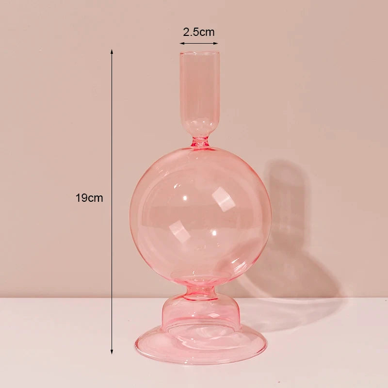 Glass Candle Holders (Teal, Clear, Pink)