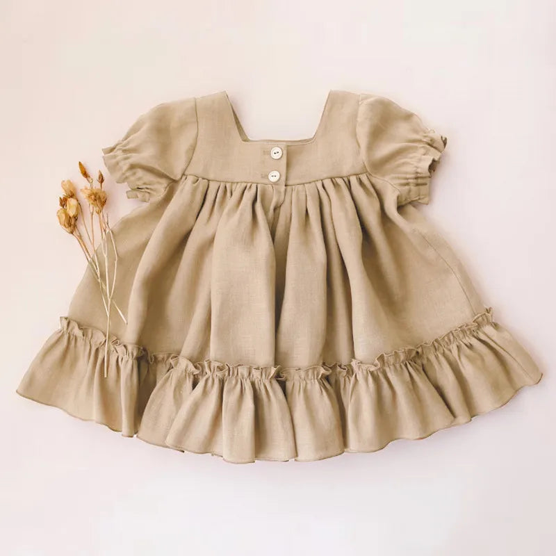 Baby Girls Cotton and Linen Dress (6 color options)