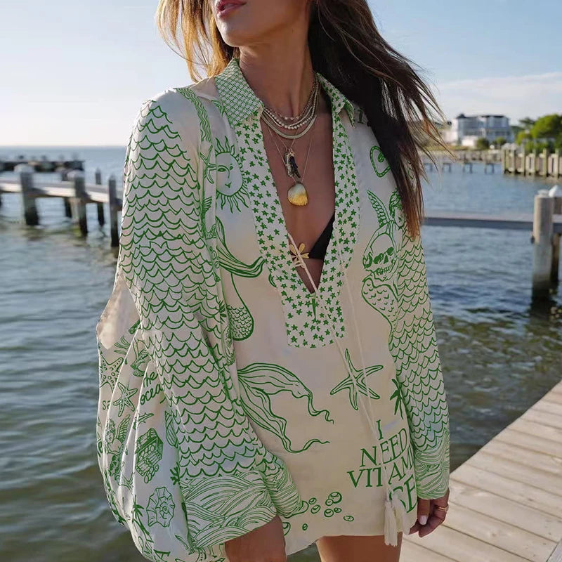 Vitamin Sea V-Neck Long Sleeve Shirt & Shorts Set