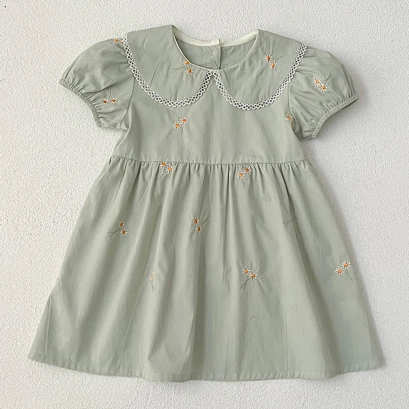 Girls Summer Dress (Embroidered Daisy or Sage)