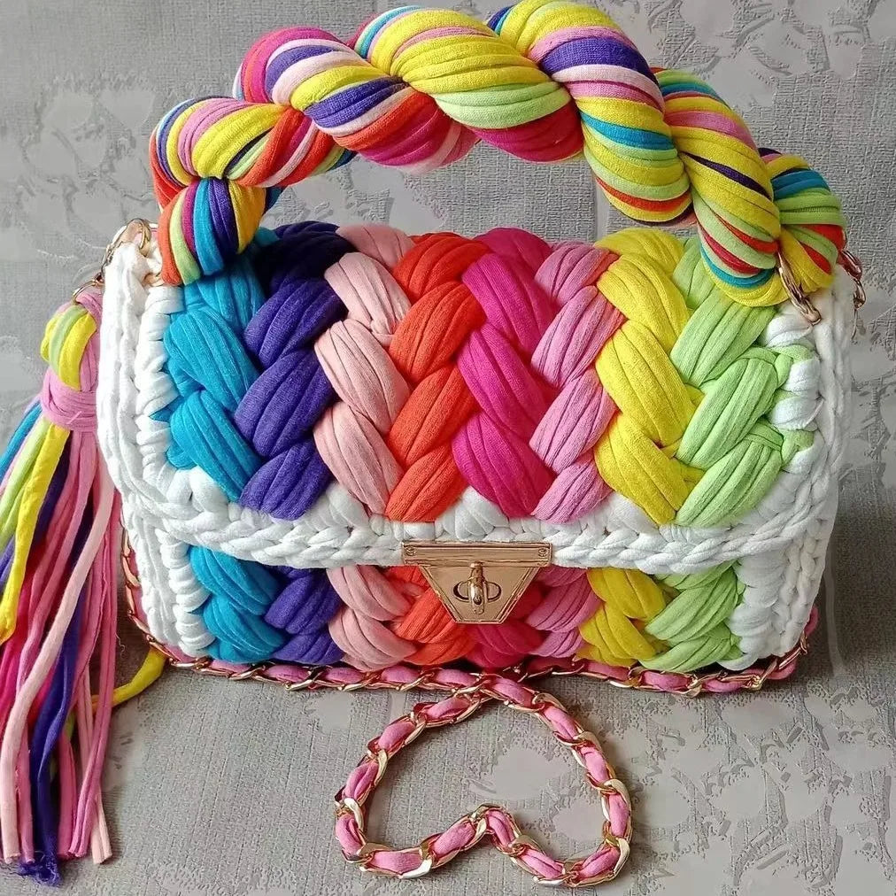 Woven Fabric Strip Shoulder Bag