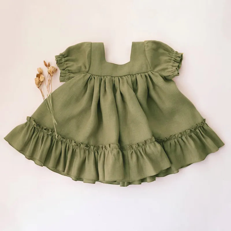 Baby Girls Cotton and Linen Dress (6 color options)