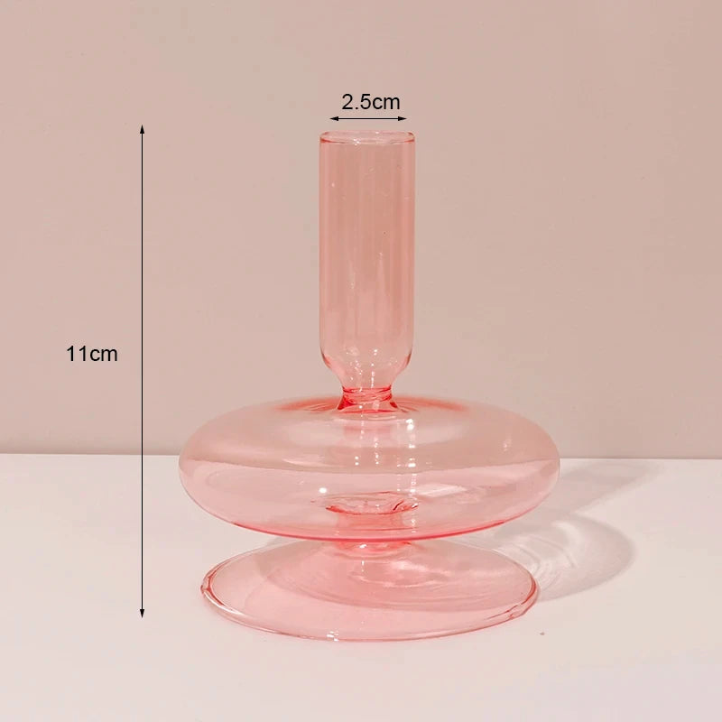 Glass Candle Holders (Teal, Clear, Pink)