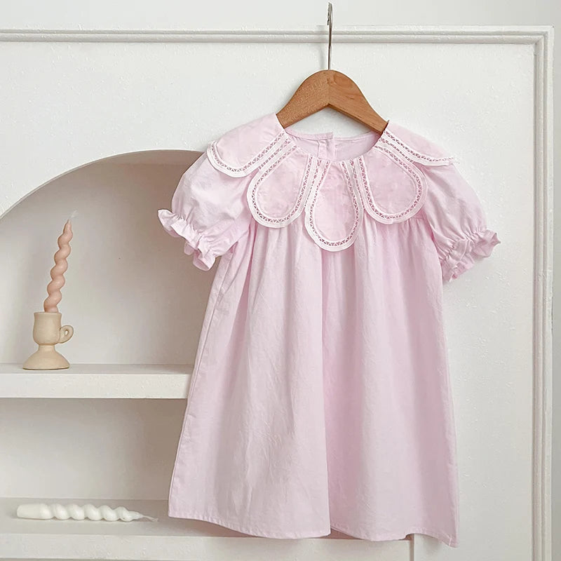 Girls Pink Petal Collar Party Dress