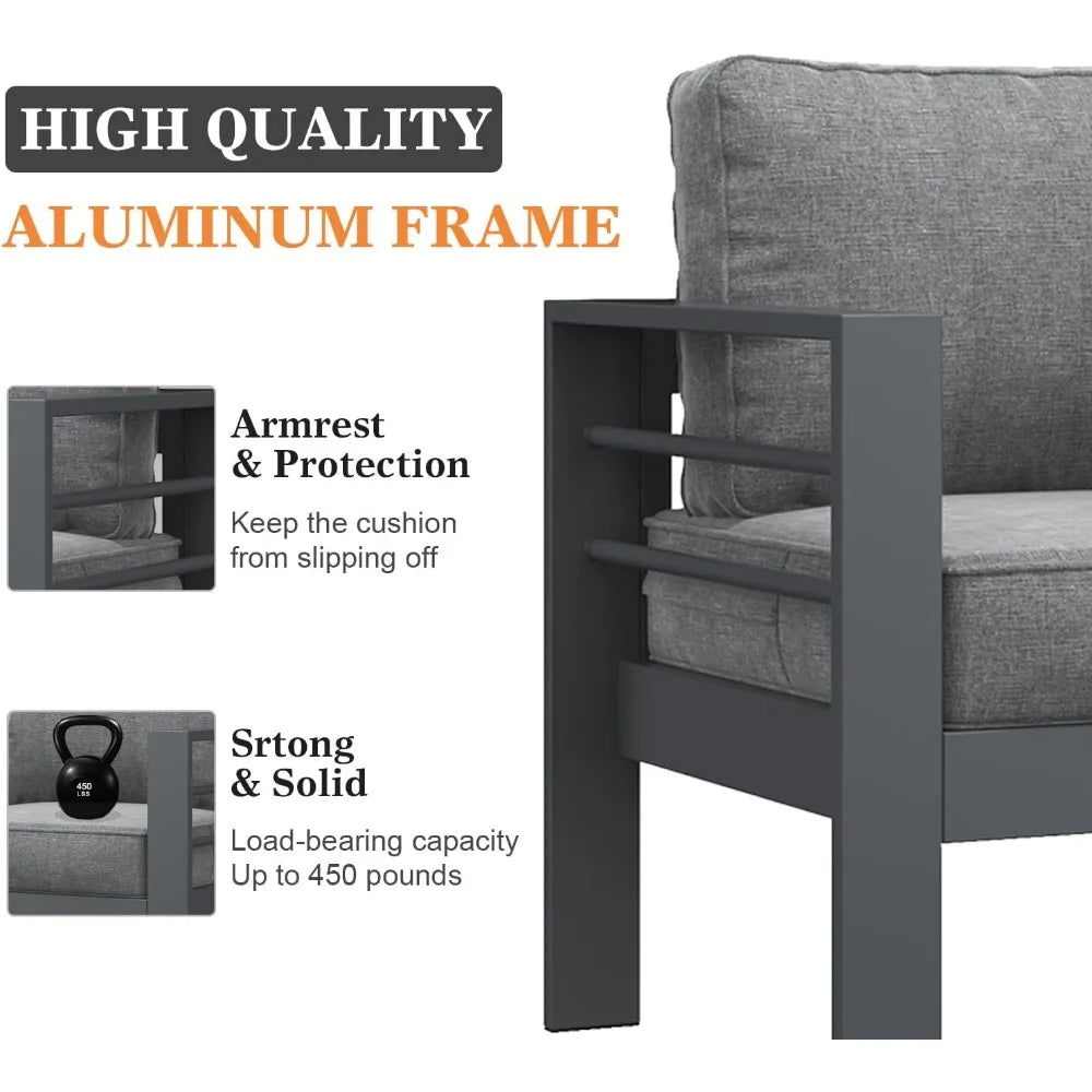 Modern Aluminum Patio Furniture Set (Sofa, Love Seat, Coffee Table, Chairs)