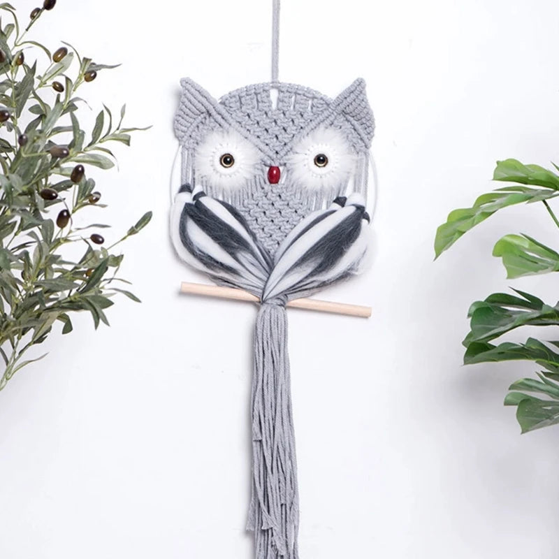 Handwoven Macrame Owl-Shaped Wall Hanging