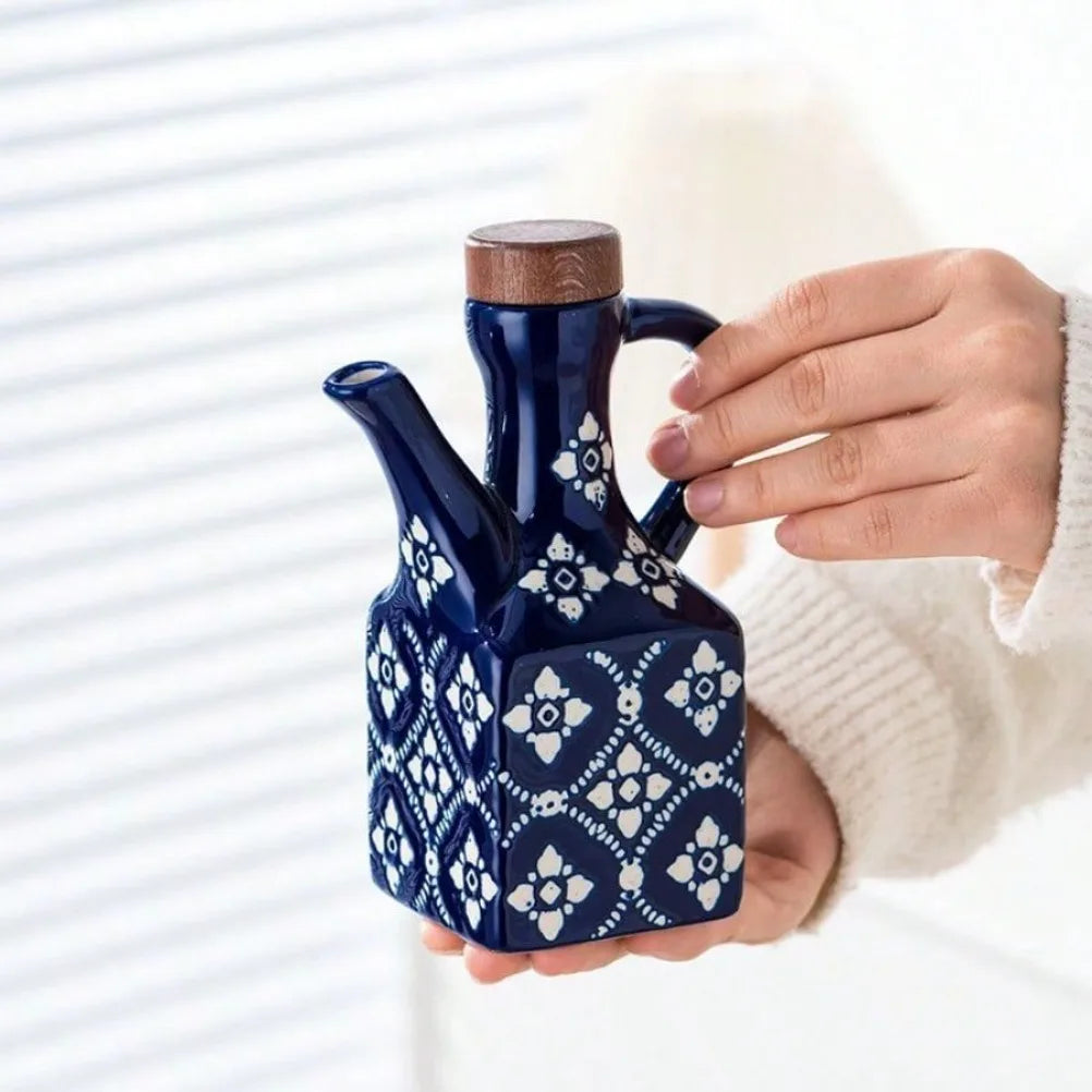 Blue Ceramic Olive Oil Bottle