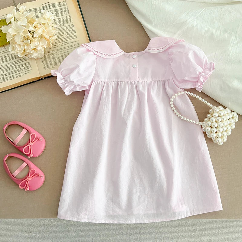 Girls Pink Petal Collar Party Dress