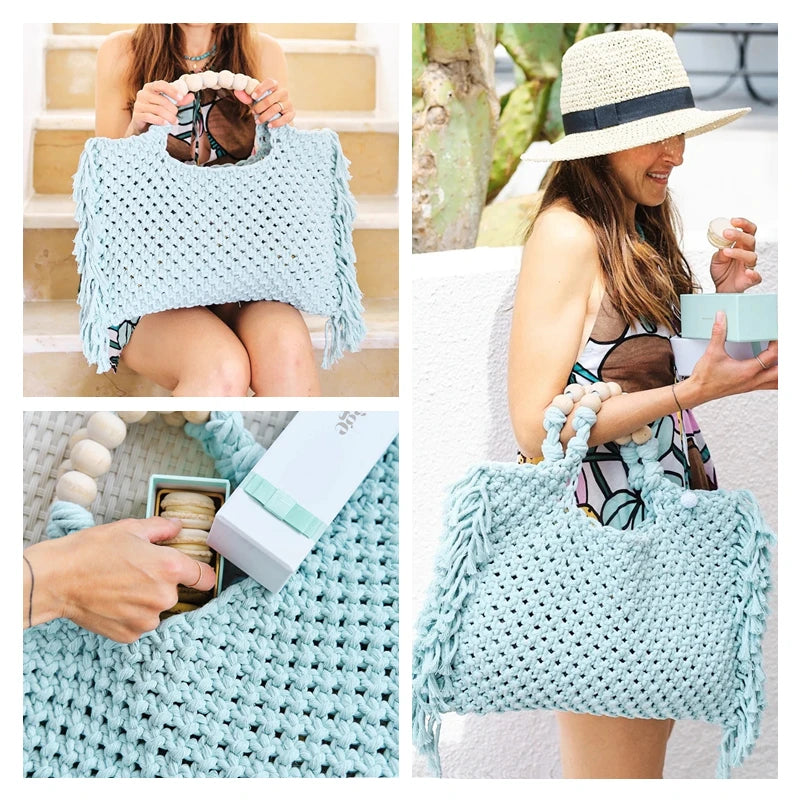 Crochet Boho Fringe Beach Bag