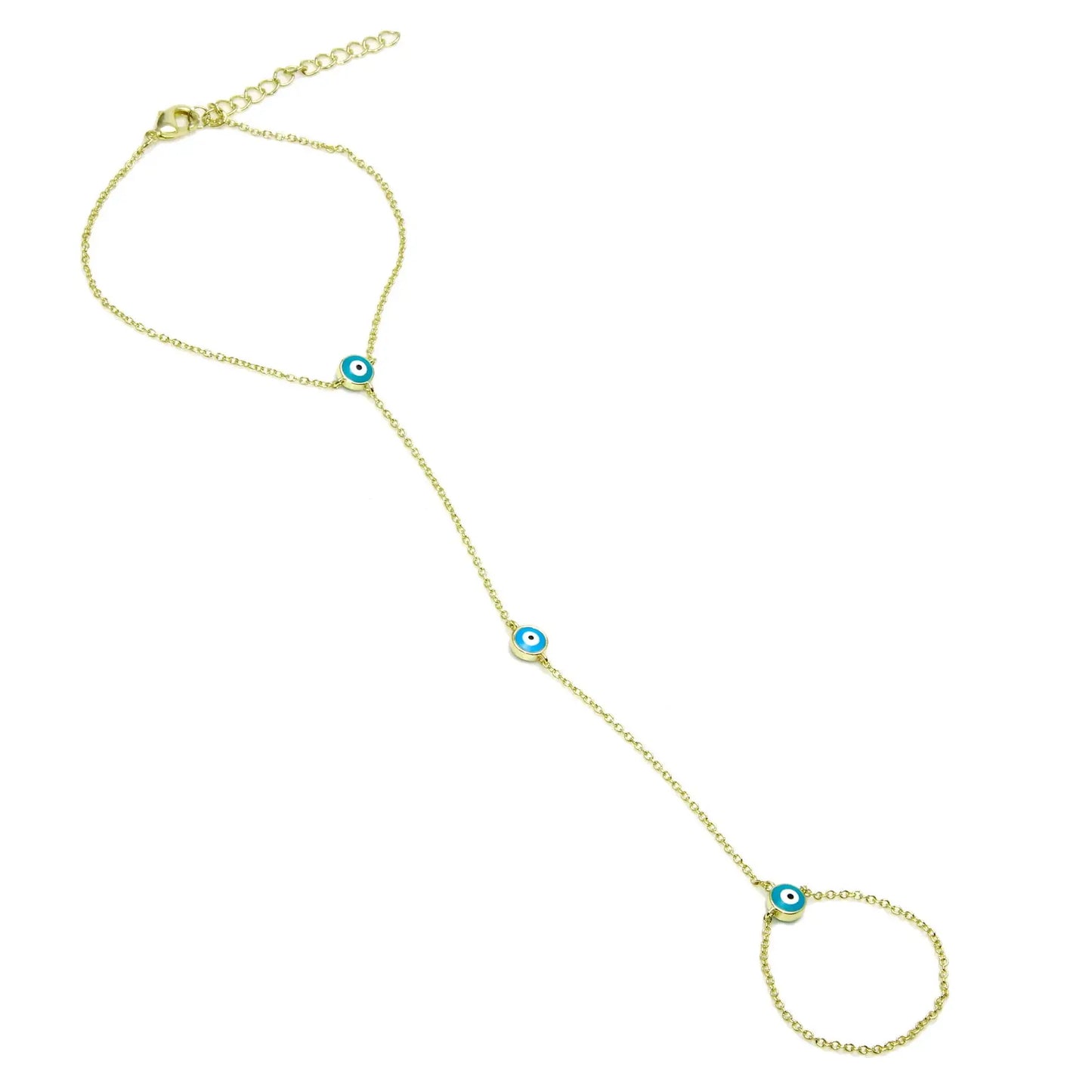 18k Gold-plated Copper Evil Eye Chain Ring & Bracelet