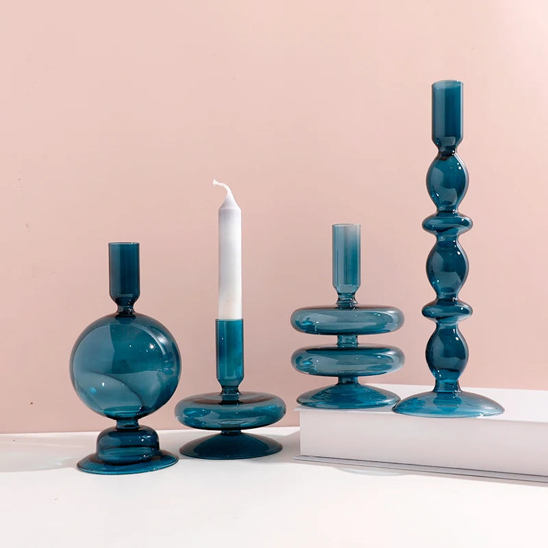 Glass Candle Holders (Teal, Clear, Pink)