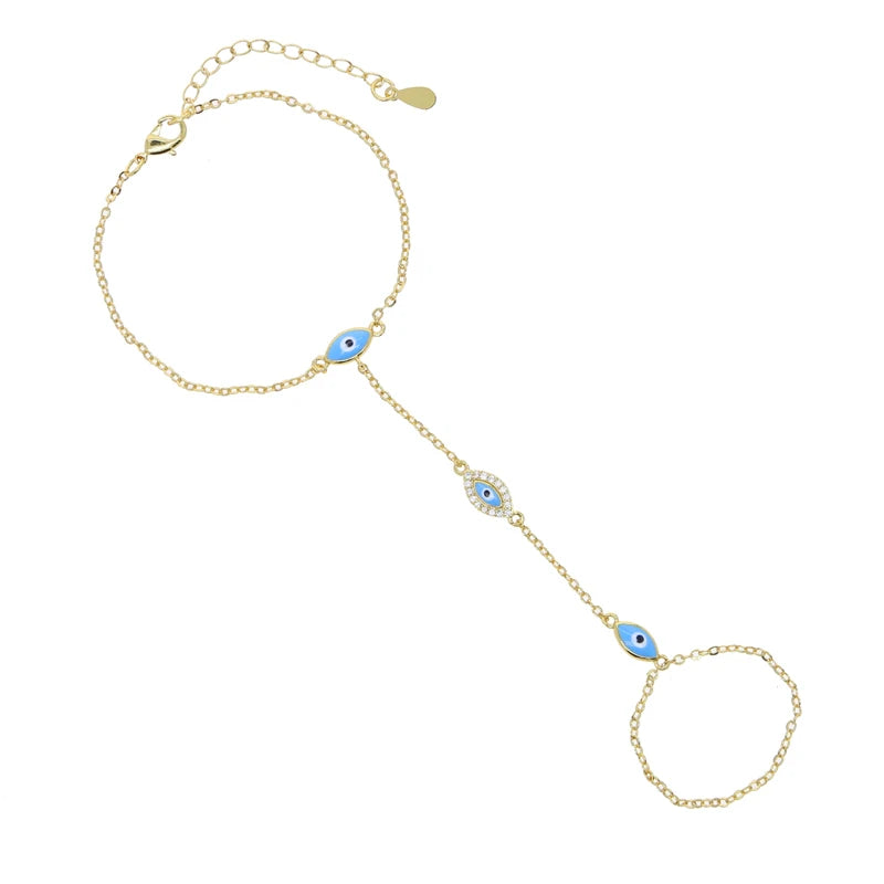 18k Gold-plated Copper Evil Eye Chain Ring & Bracelet