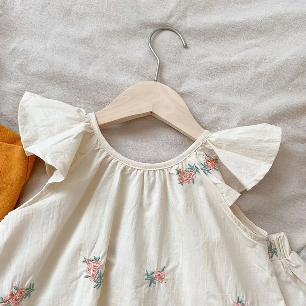 Girls' Embroidered Flower Print Two Piece Set