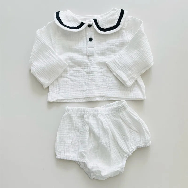 Baby Girl & Boy Muslin Organic Cotton Long Sleeve Top + Shorts Set