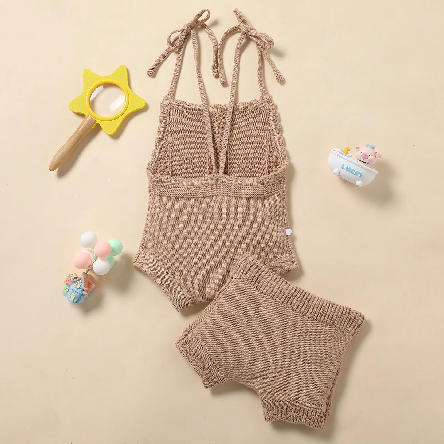 Baby Girl Knitted Onesie and Shorts Set