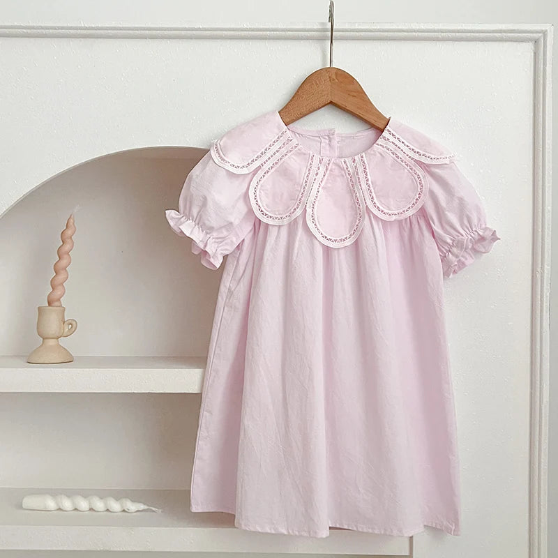 Girls Pink Petal Collar Party Dress