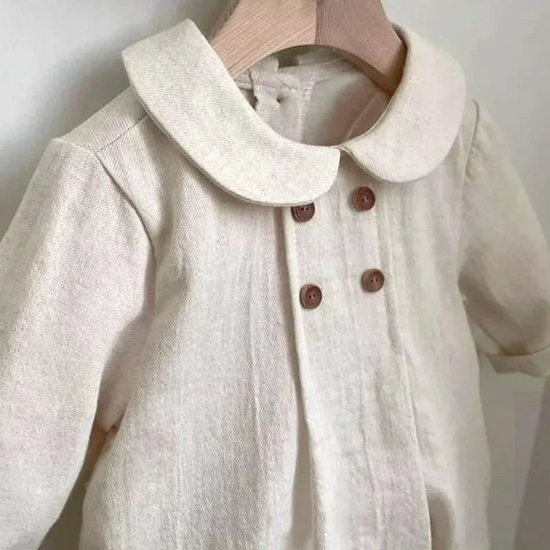 Newborn/Toddler Linen Romper with Peter Pan Collar