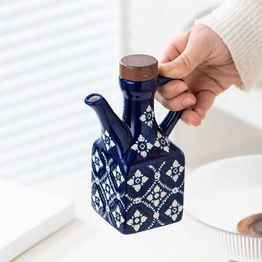 Blue Ceramic Olive Oil Bottle