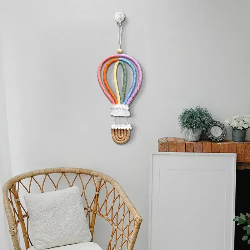Macrame Rainbow Hot Air Balloon Hanging Decor