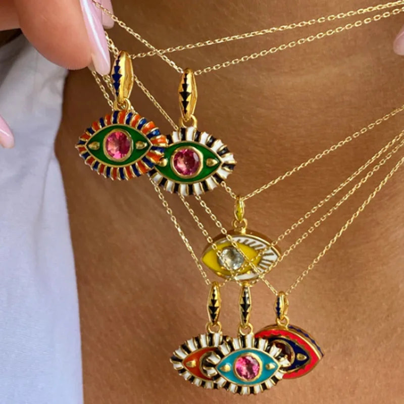Stainless Steel Colorful Evil Eye Pendant Necklace