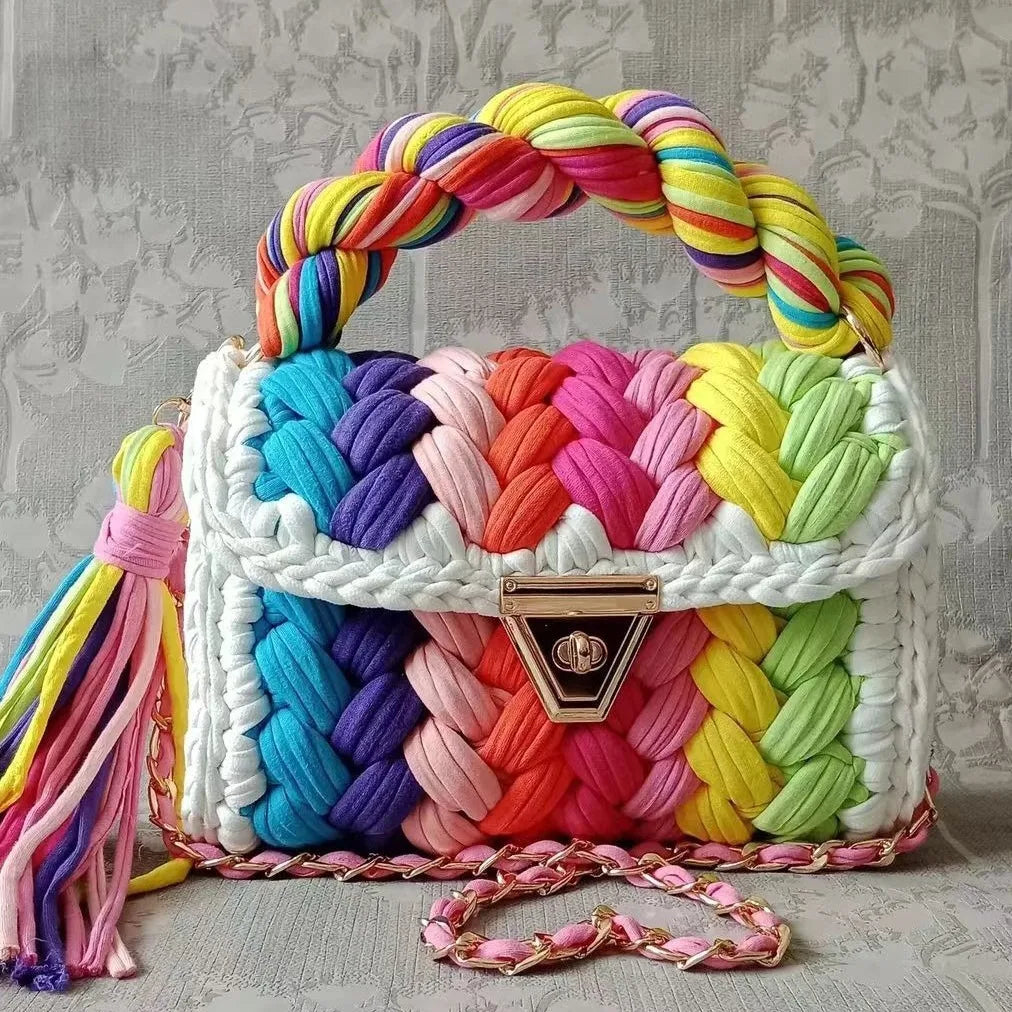 Woven Fabric Strip Shoulder Bag