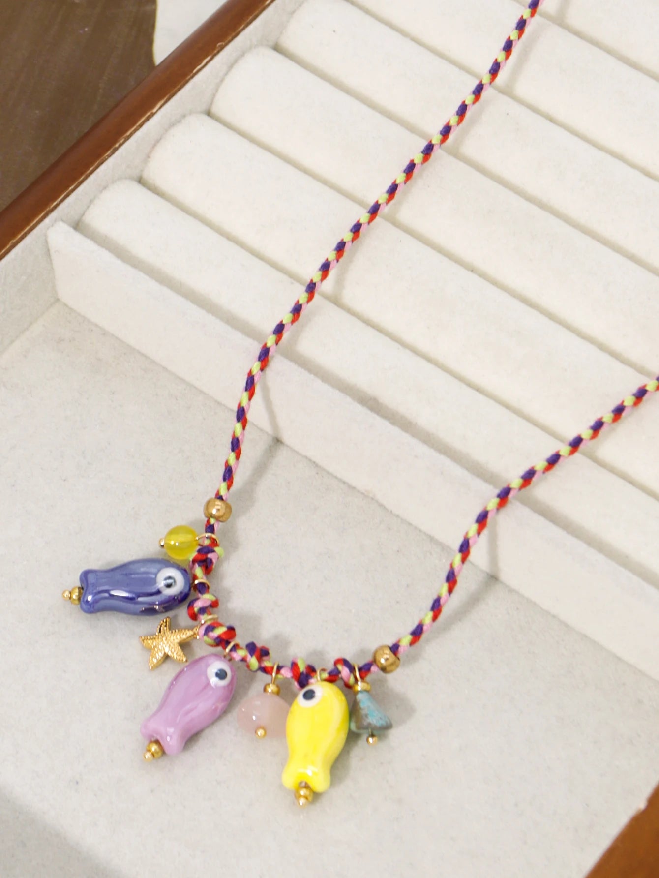 Ceramic Fish Charm & Adjustable Rope Necklace