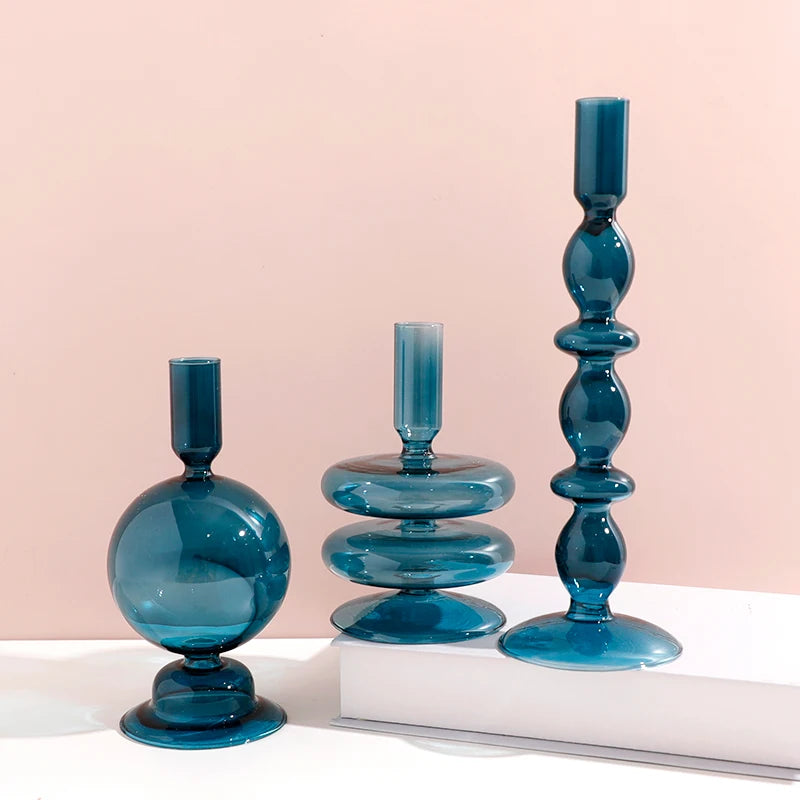 Glass Candle Holders (Teal, Clear, Pink)