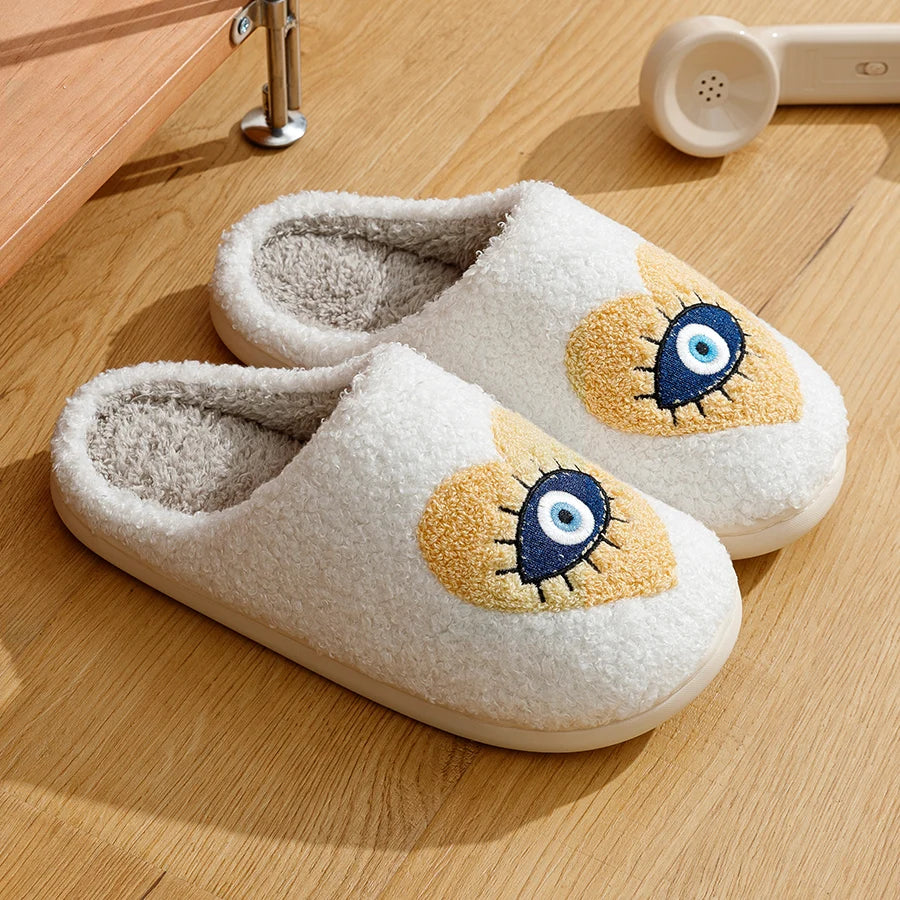 Embroidered Evil Eye Heart Slippers (Yellow or Red)