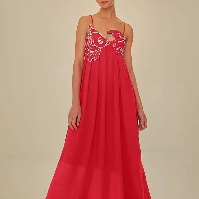 Fish Maxi Dress (Black, Blue or Red)