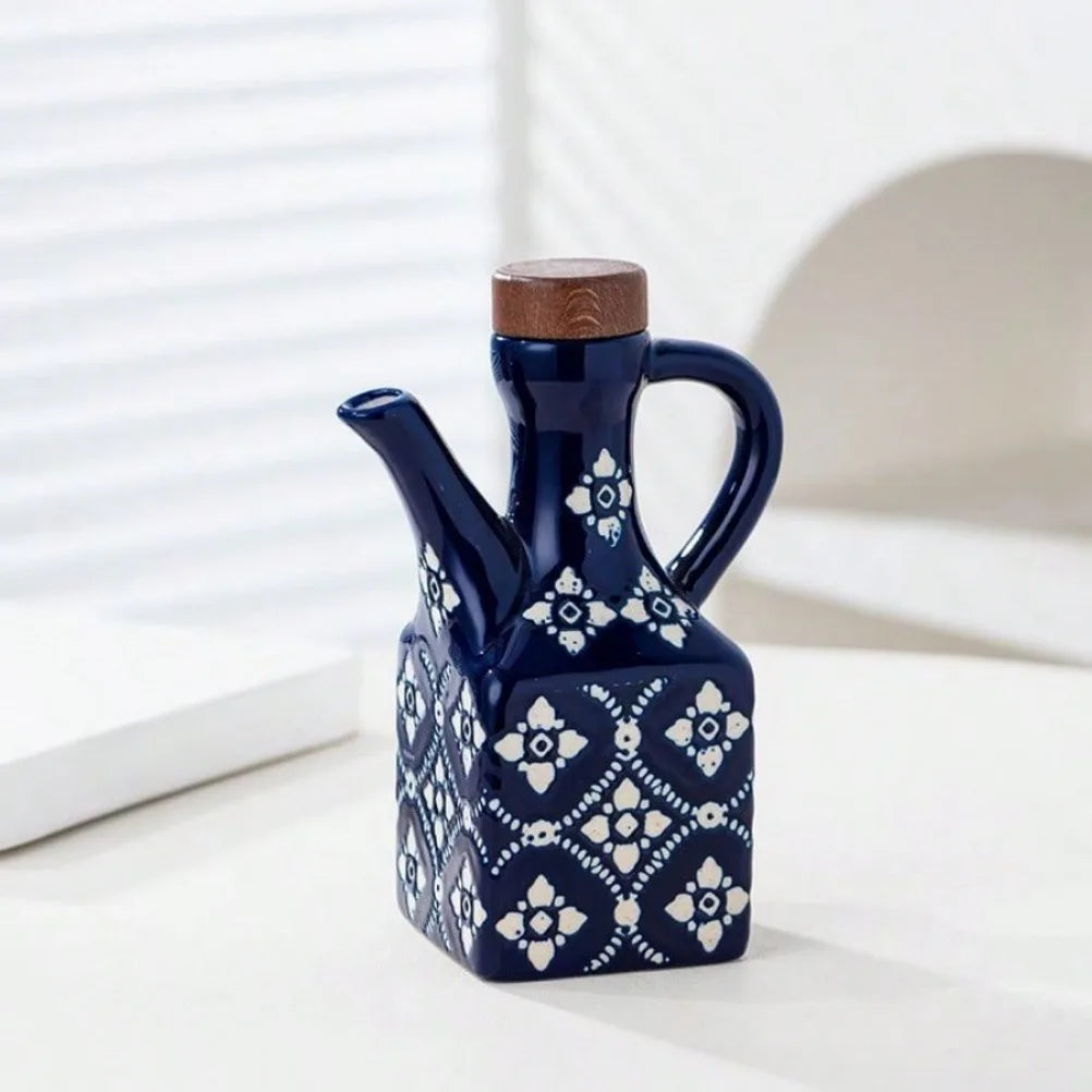 Blue Ceramic Olive Oil Bottle