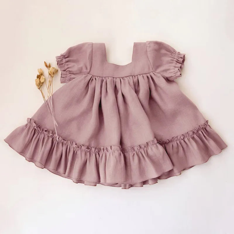 Baby Girls Cotton and Linen Dress (6 color options)
