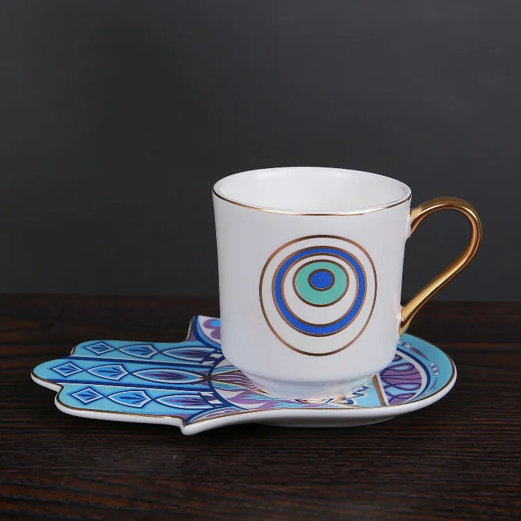 Hand-painted Evil Eye Coffee Mug and Saucer set