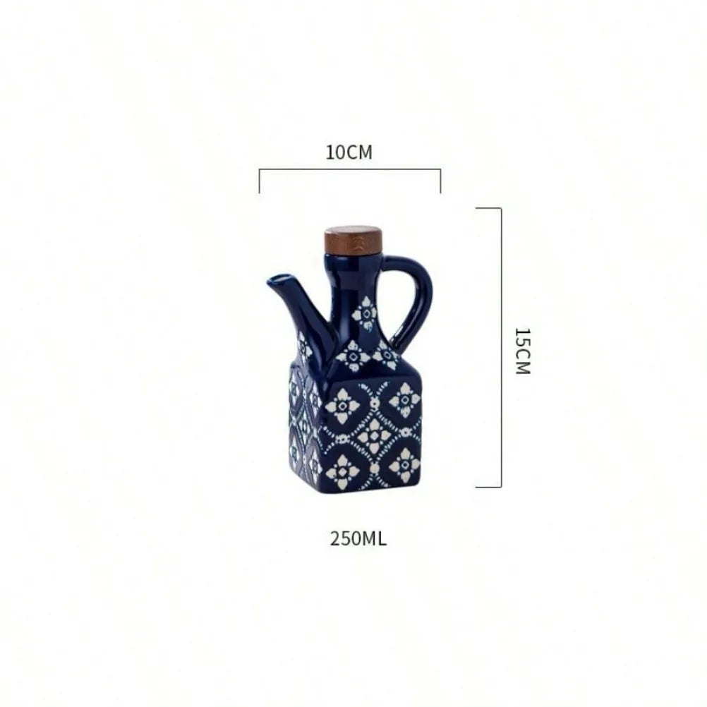 Blue Ceramic Olive Oil Bottle