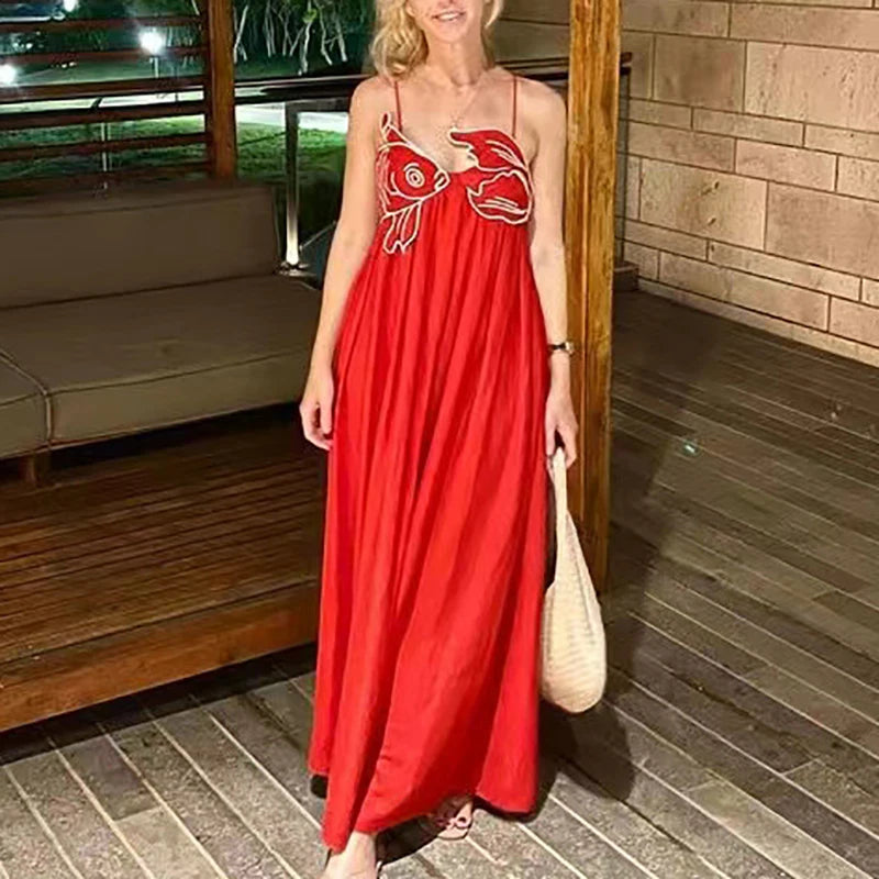 Fish Maxi Dress (Black, Blue or Red)
