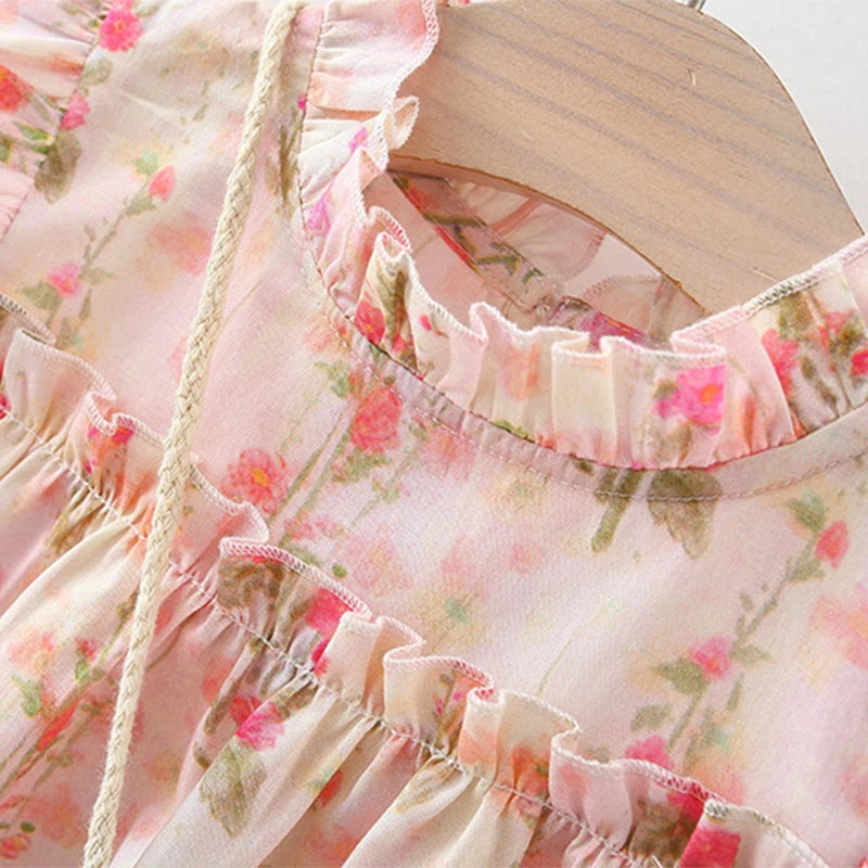 Girls Pink Floral Dress with Purse
