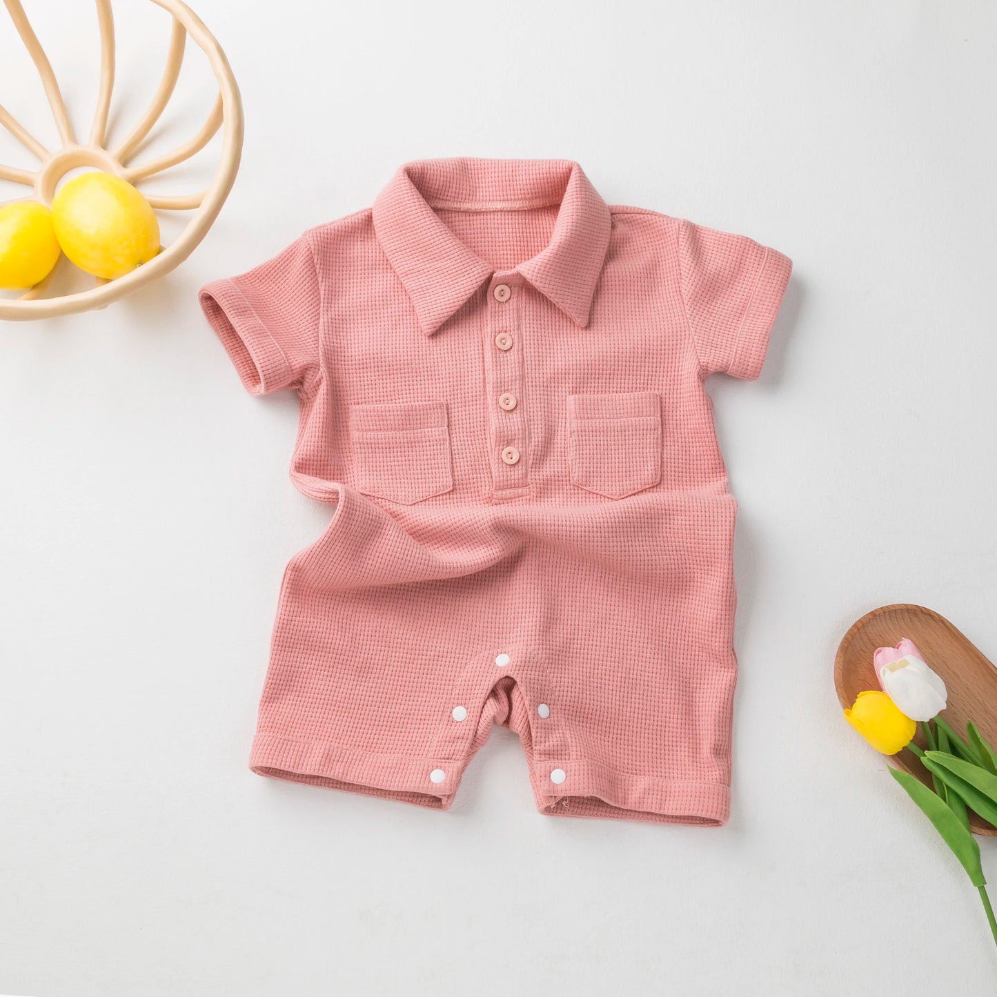 Boys Newborn Waffle-Weave Button up Onesie