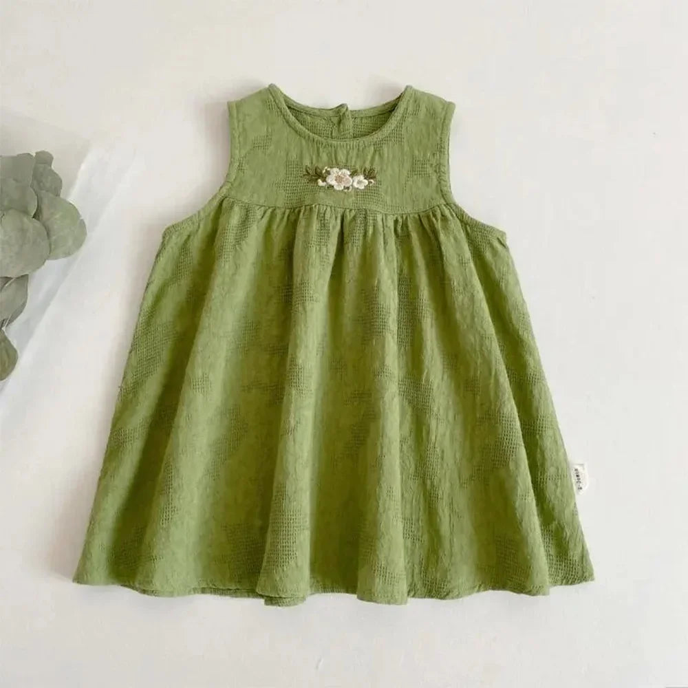 Girls Textured Cotton Sleeveless Dress
