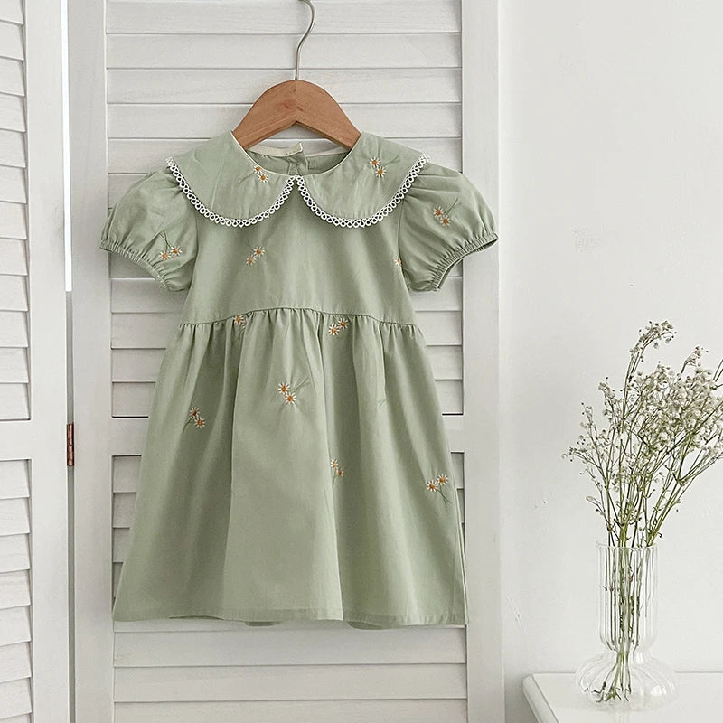 Girls Summer Dress (Embroidered Daisy or Sage)