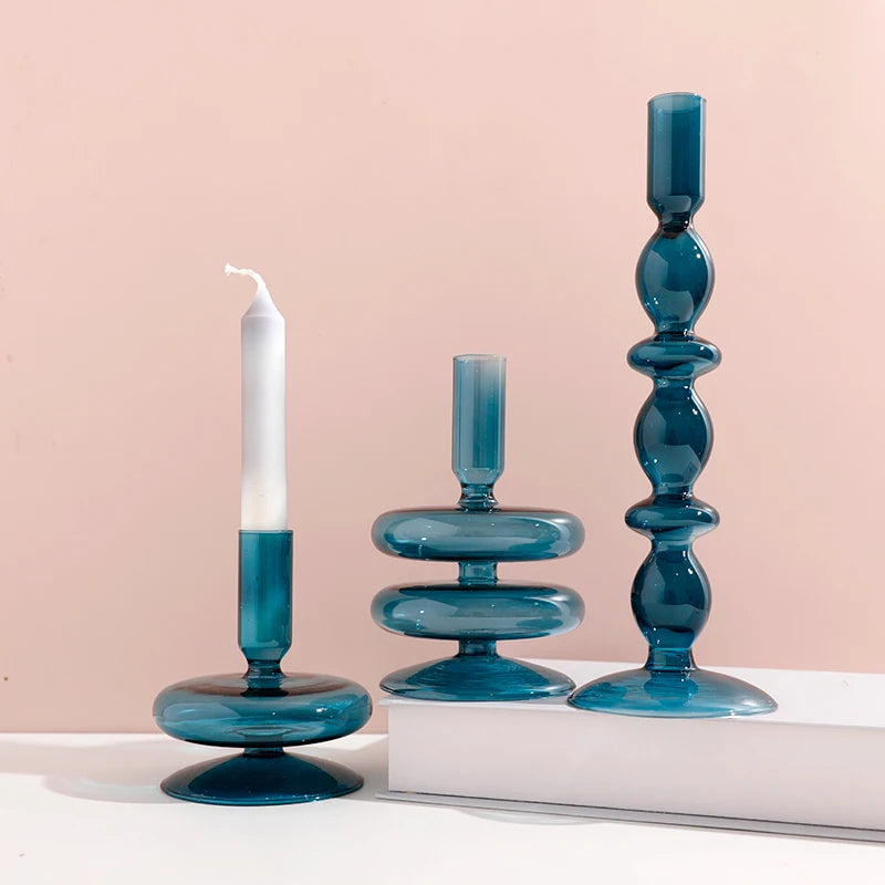 Glass Candle Holders (Teal, Clear, Pink)