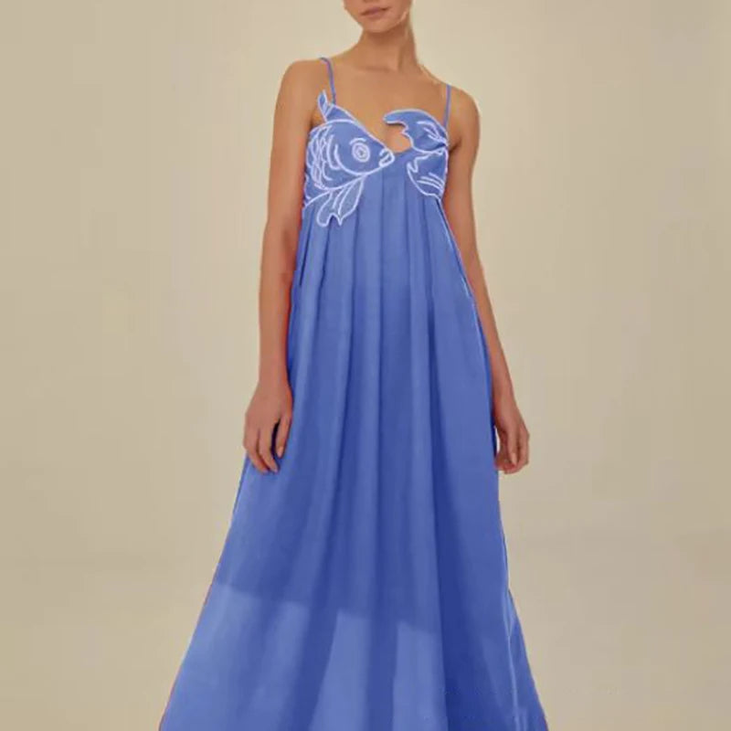 Fish Maxi Dress (Black, Blue or Red)