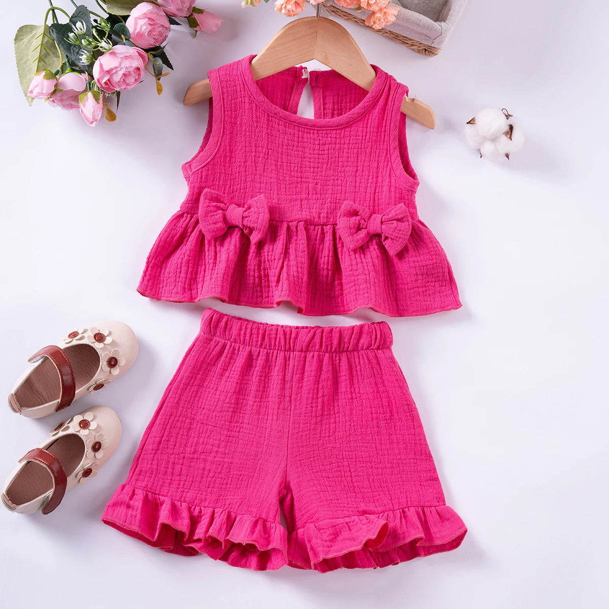 Toddler Girls Muslin Cotton Sleeveless Top & Shorts Set